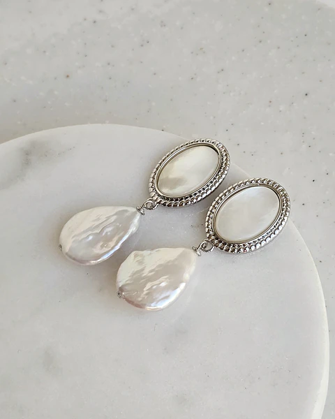 Aros vintage nácar y perla barroca silver