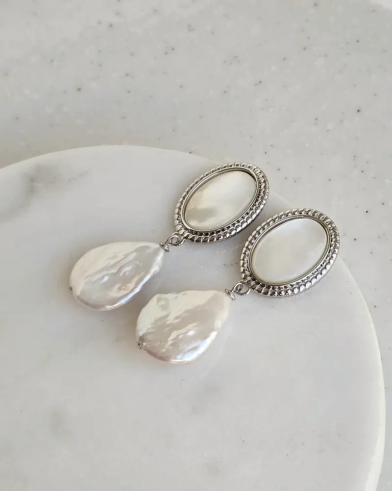 Aros vintage nácar y perla barroca silver