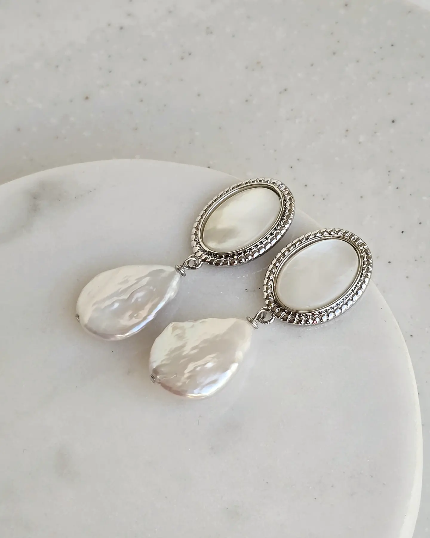 Aros vintage nácar y perla barroca silver 2
