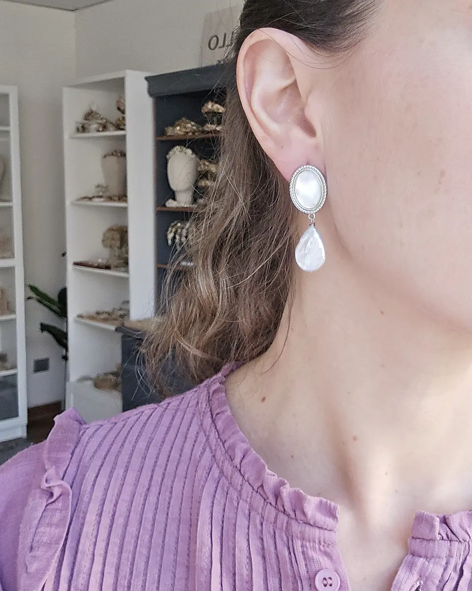 Aros vintage nácar y perla barroca silver 3