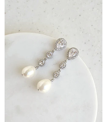 Aros circonita clásicos con perla natural silver