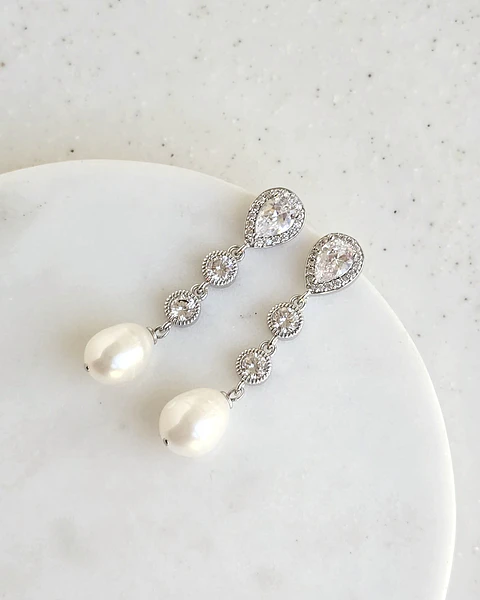 Aros circonita clásicos con perla natural silver