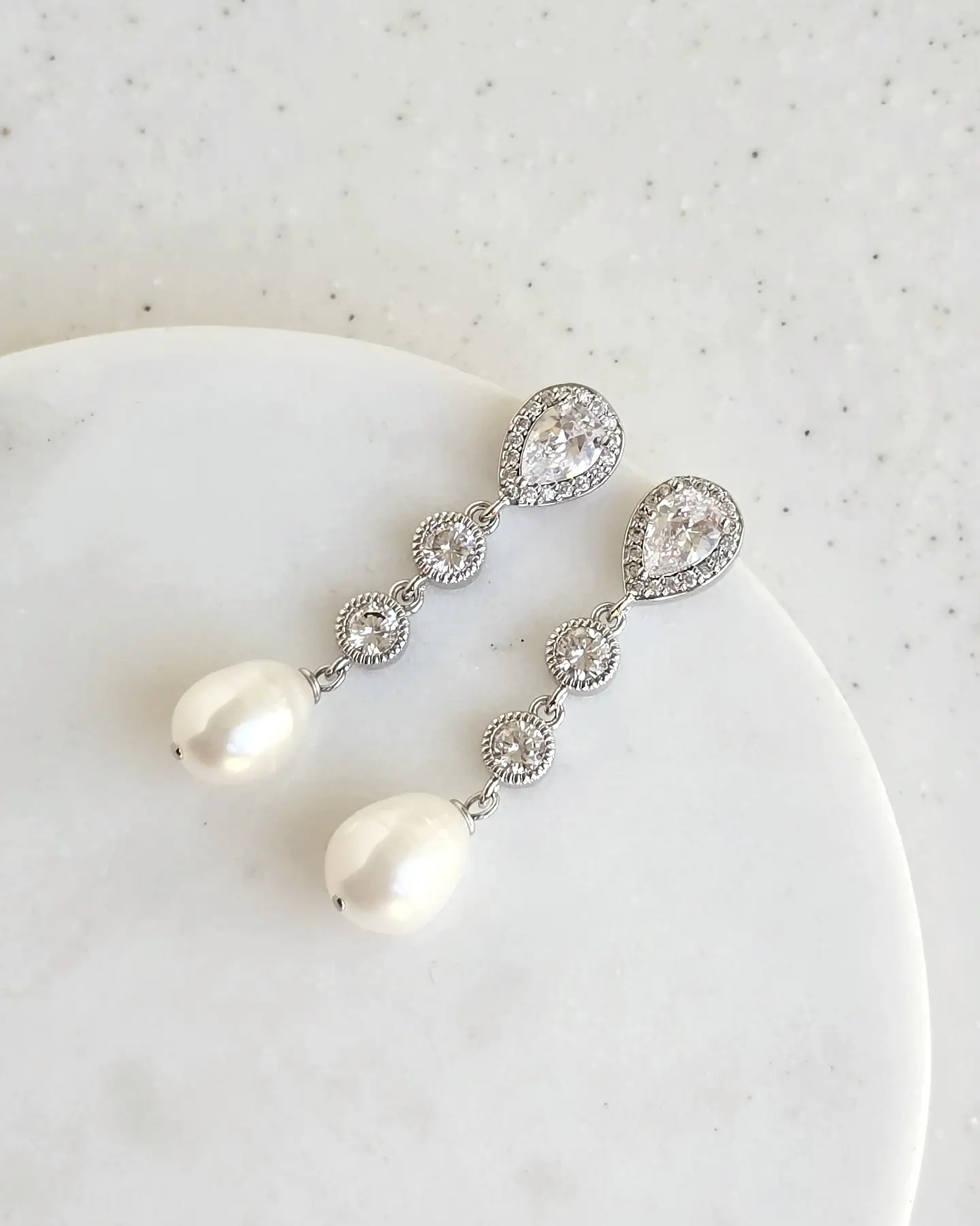 Aros circonita clásicos con perla natural silver 1