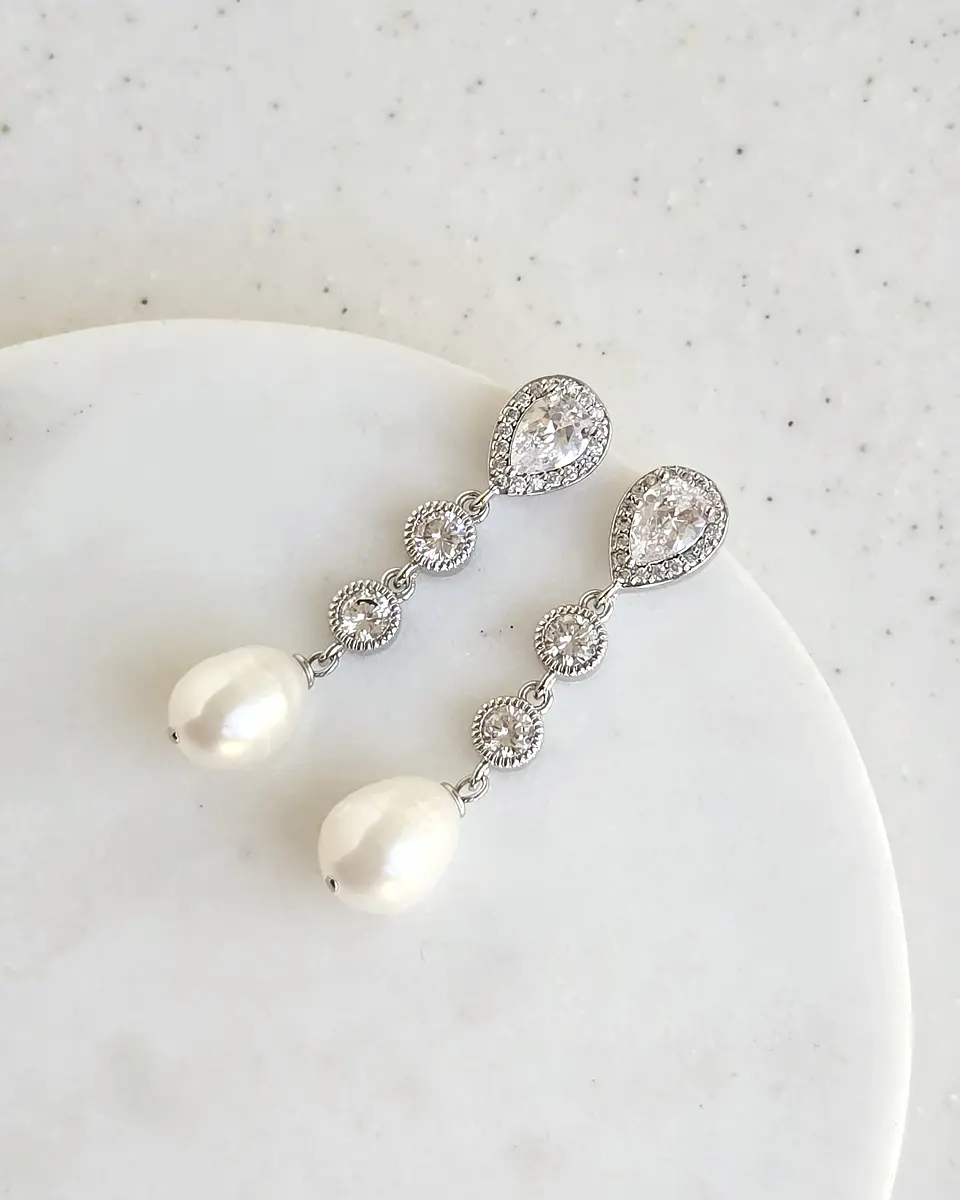 Aros circonita clásicos con perla natural silver 1