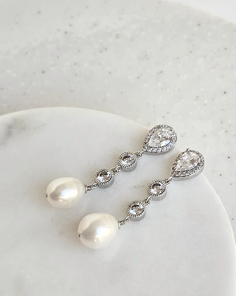 Aros circonita clásicos con perla natural silver