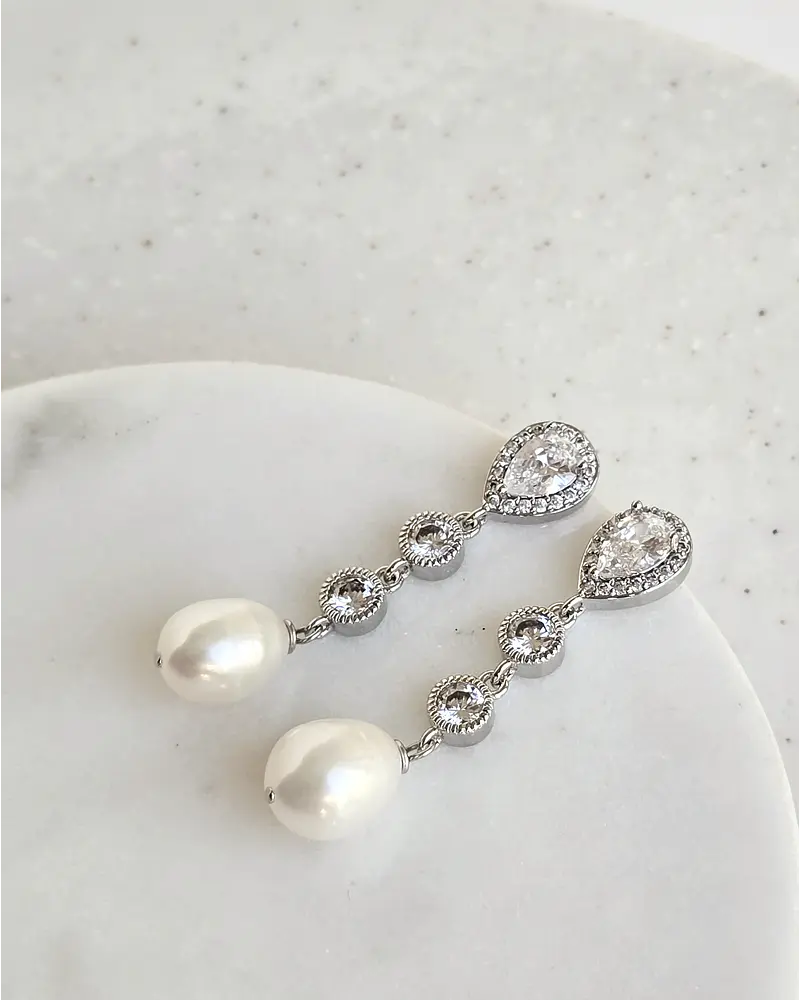 Aros circonita clásicos con perla natural silver