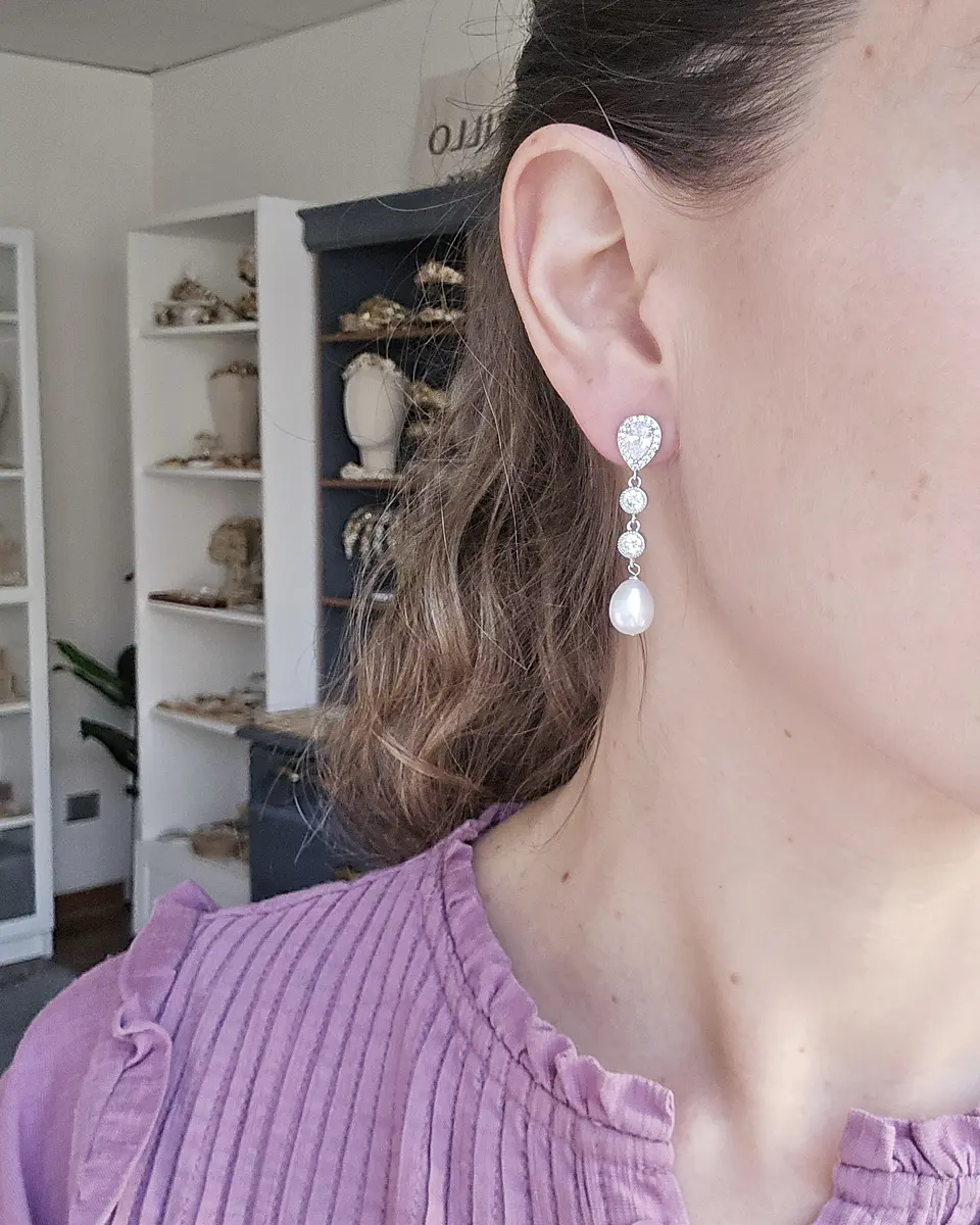 Aros circonita clásicos con perla natural silver 3