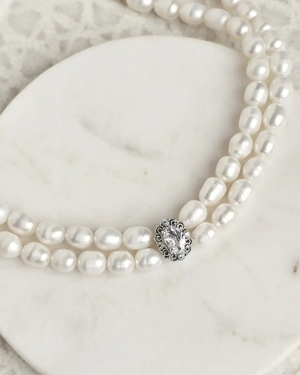 Choker perlas doble con centro vintage 2 5