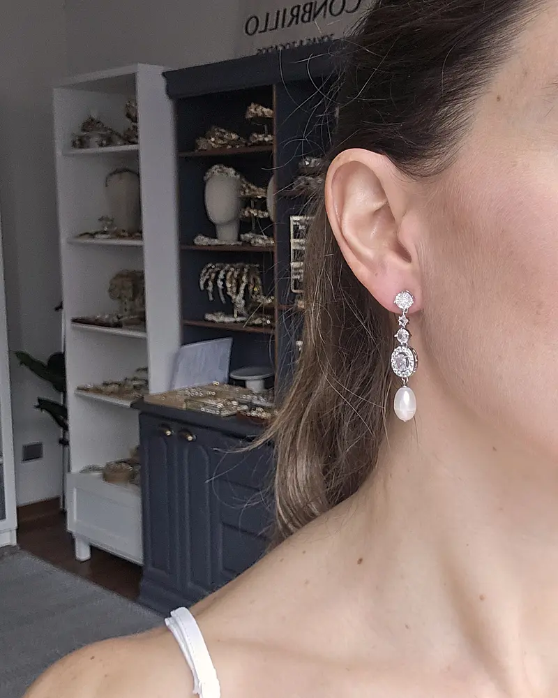 Aros circonitas con perla natural 