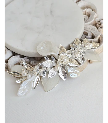 Tocado hojas y flor varias técnicas silver