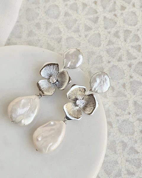 Aros perla flor y perla gota