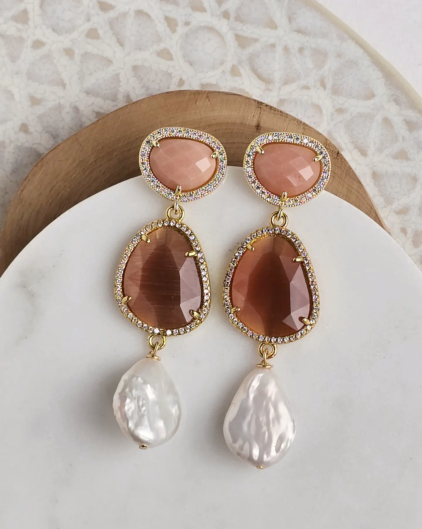 Aros doble color con perla barroca 5