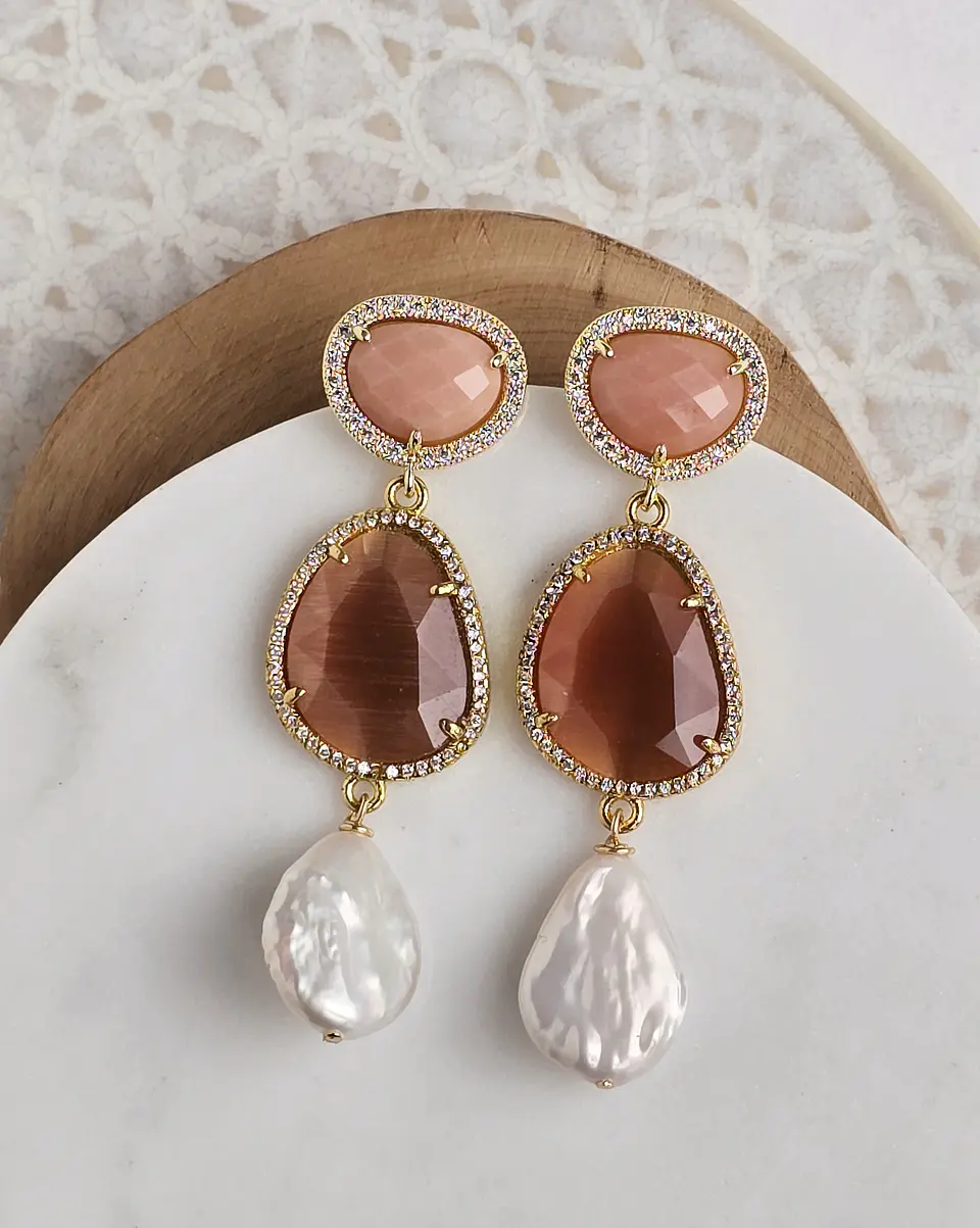 Aros doble color con perla barroca 5