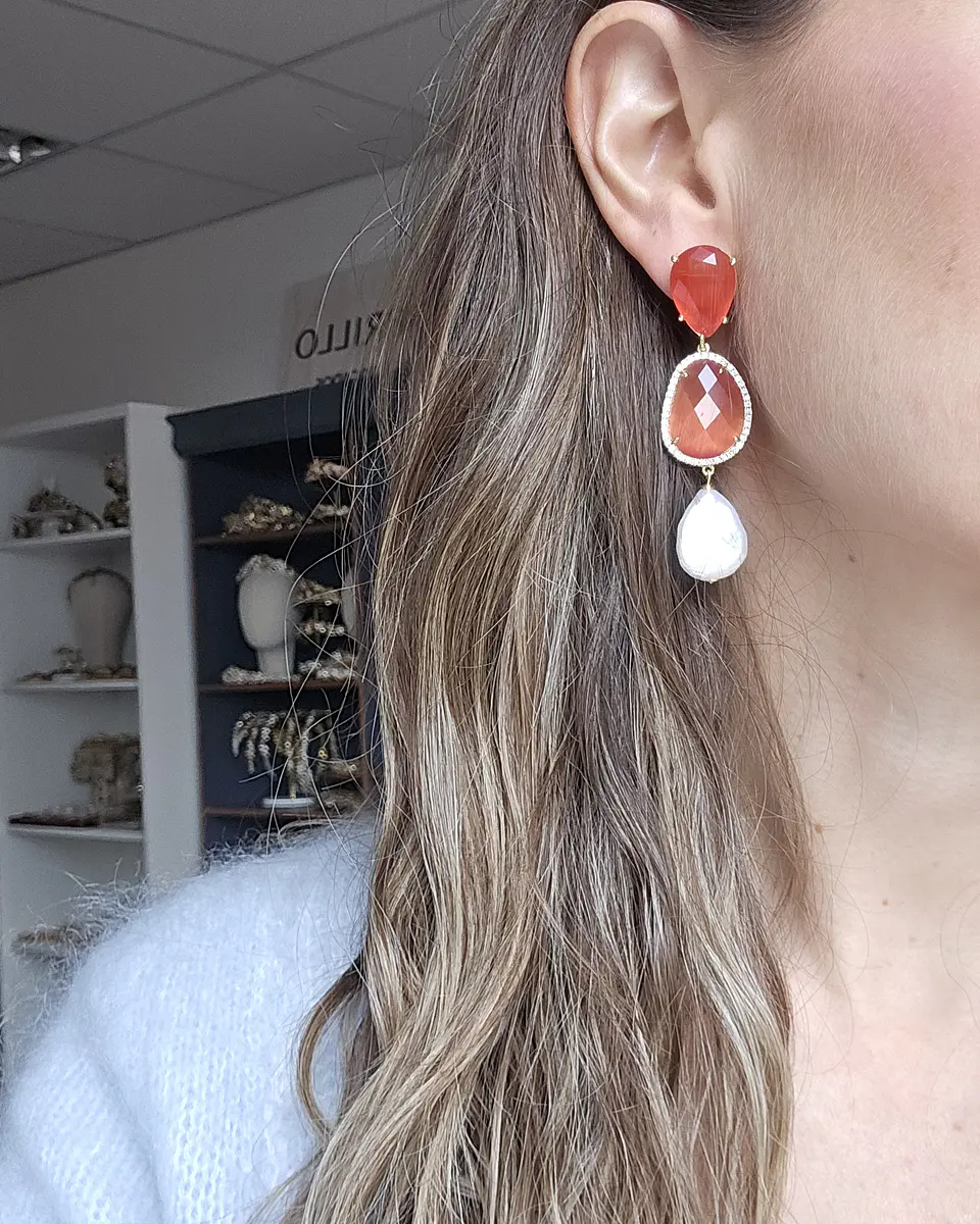 Aros doble color con perla barroca 12