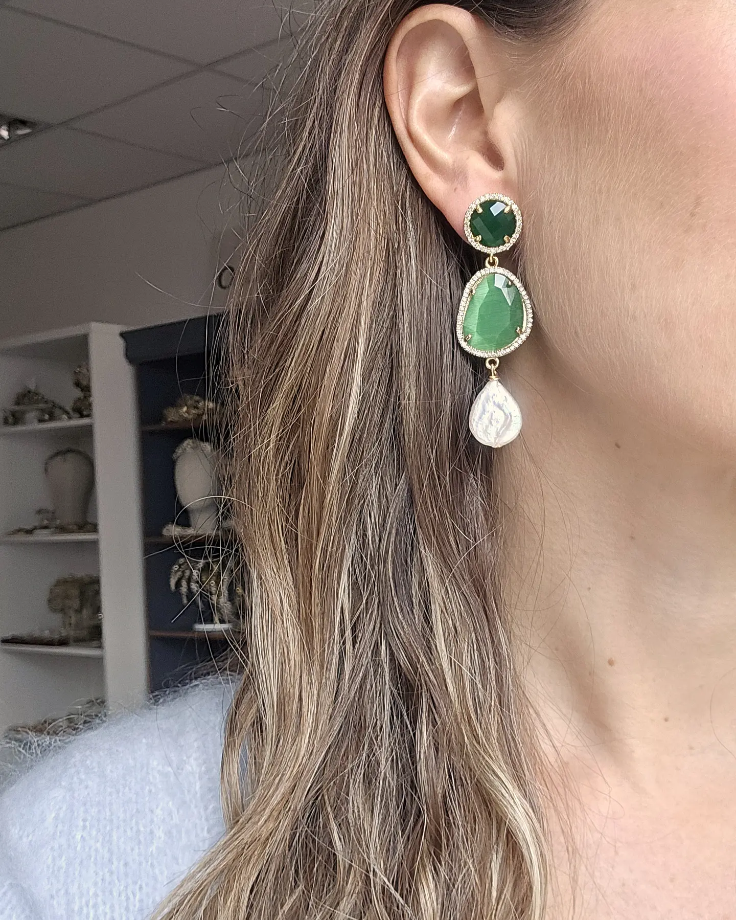 Aros doble color con perla barroca 14