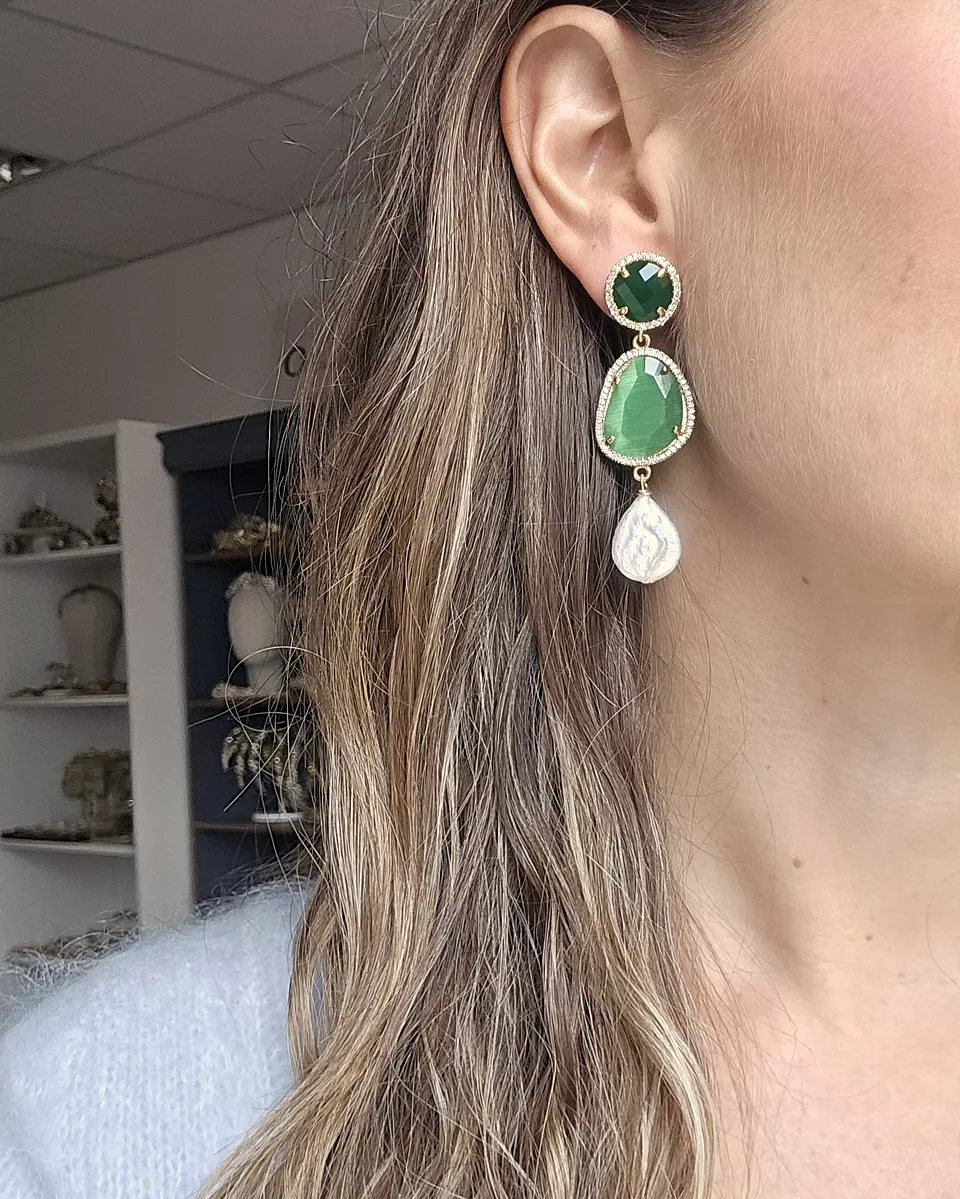 Aros doble color con perla barroca 14