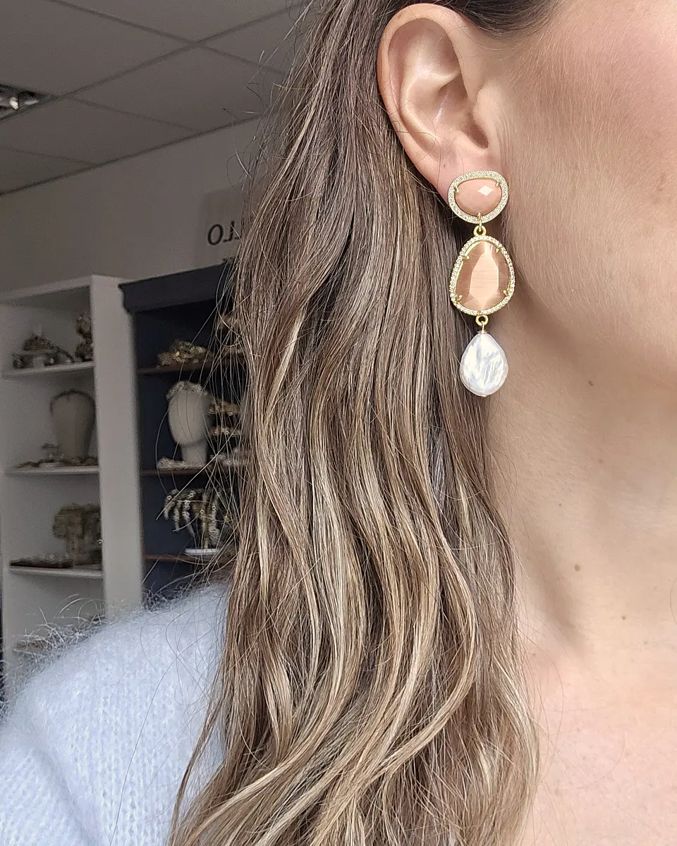 Aros doble color con perla barroca 13
