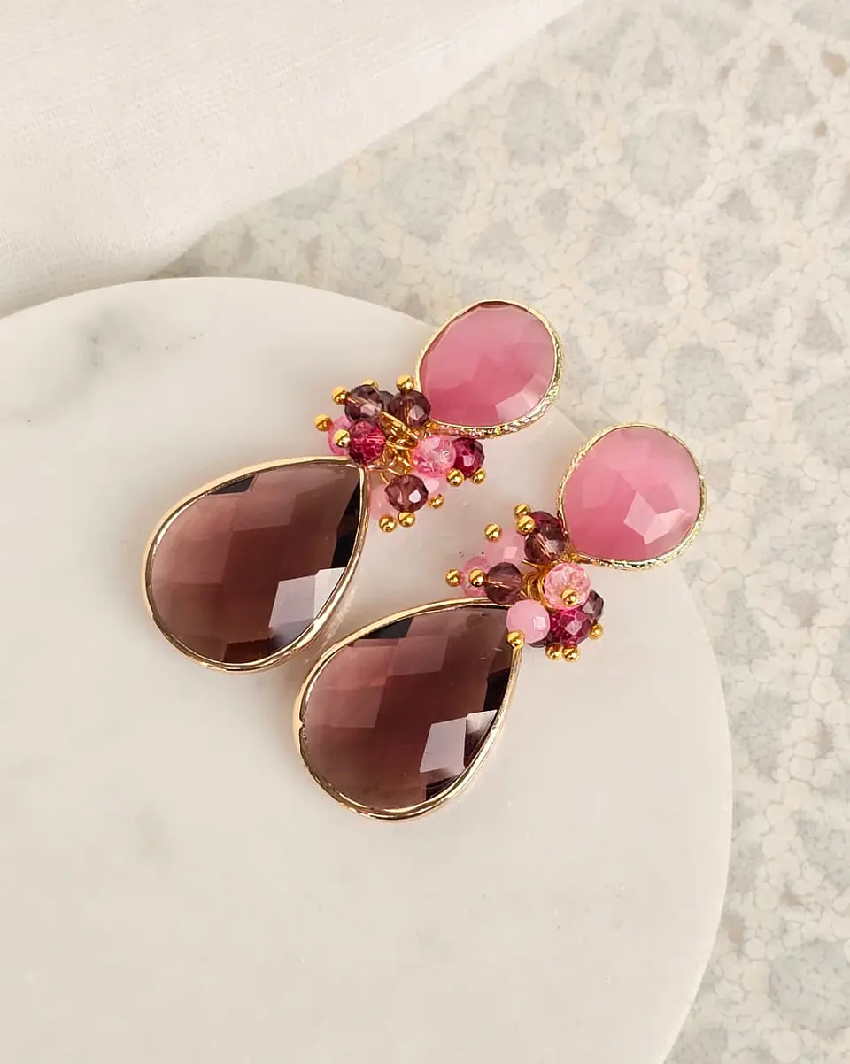 Aros rosa y burdeo con racimo 4