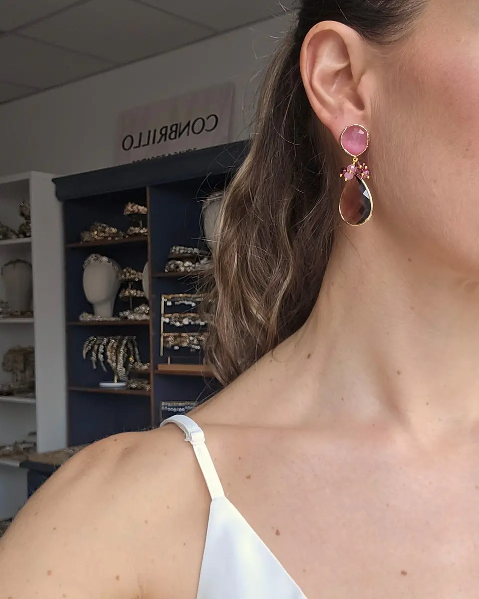 Aros rosa y burdeo con racimo 5