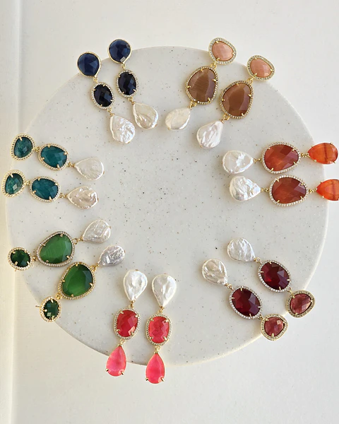 Aros doble color con perla barroca