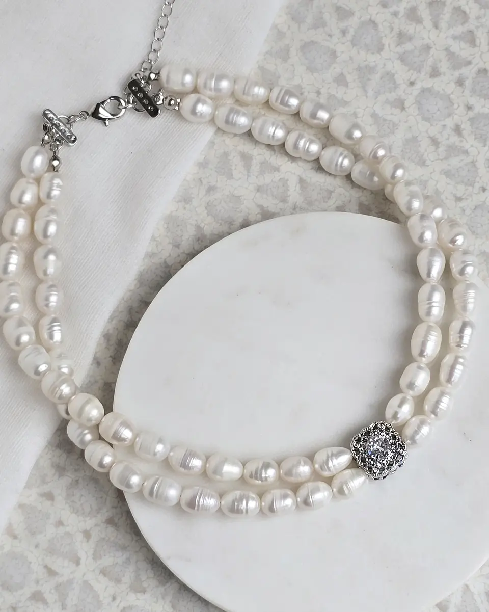 Choker perlas doble con centro vintage 3 2