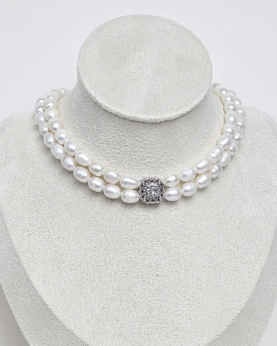Choker perlas doble con centro vintage 3 3