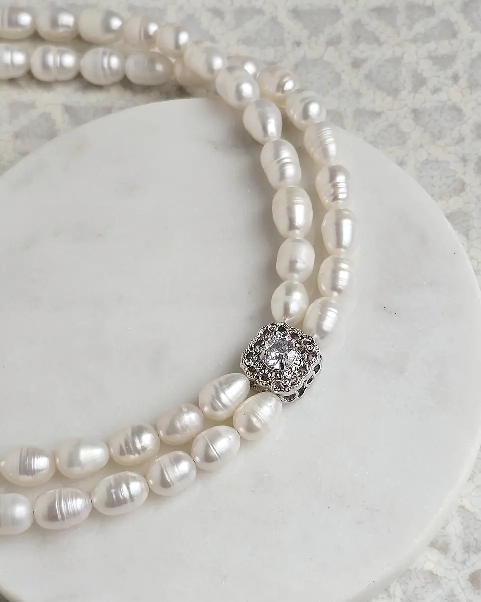 Choker perlas doble con centro vintage 3 1