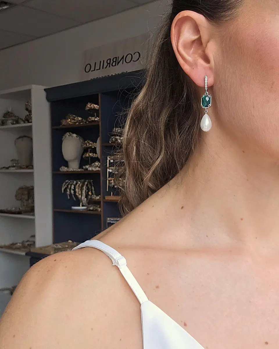 Aros circonitas, cristal color y perla silver 7