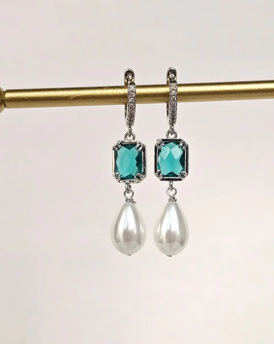 Aros circonitas, cristal color y perla silver 4