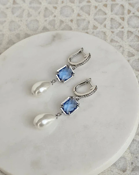 Aros circonitas, cristal color y perla silver