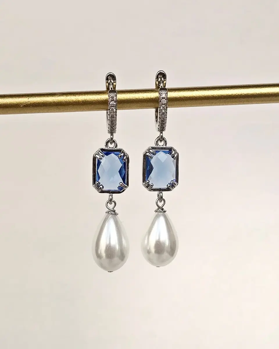 Aros circonitas, cristal color y perla silver 3