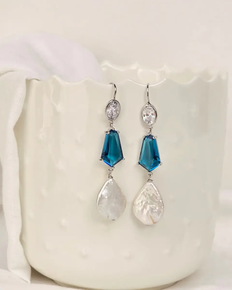 Aros circón, cristal color y perla 3