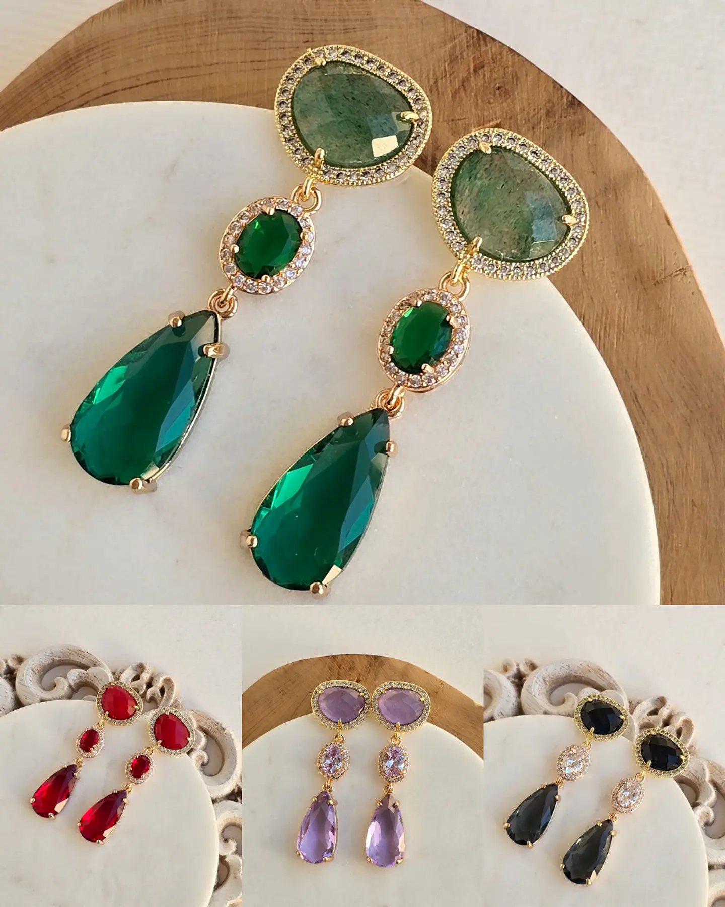 Aros color con piedra natural, circones y cristal 1