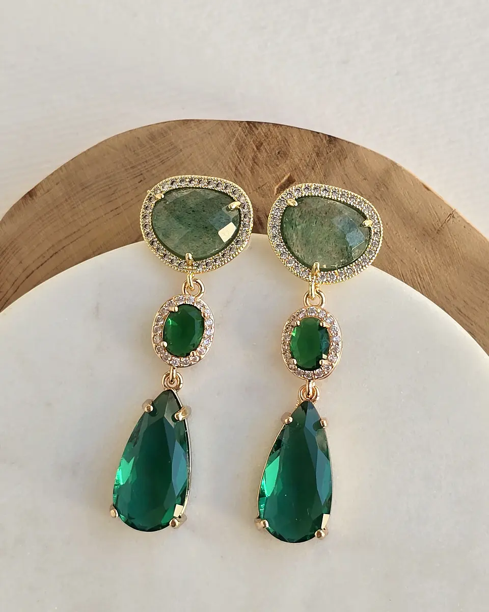 Aros color con piedra natural, circones y cristal 2