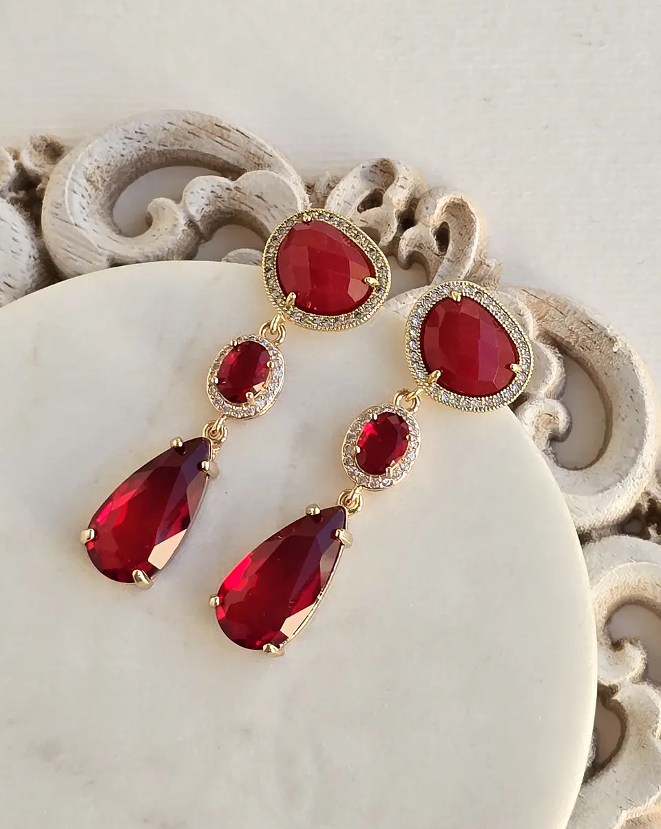 Aros color con piedra natural, circones y cristal 4