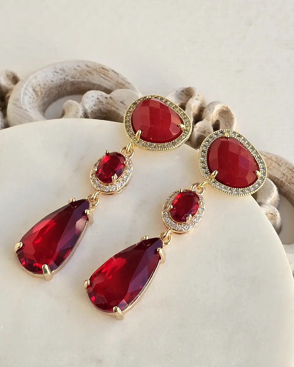 Aros color con piedra natural, circones y cristal 5
