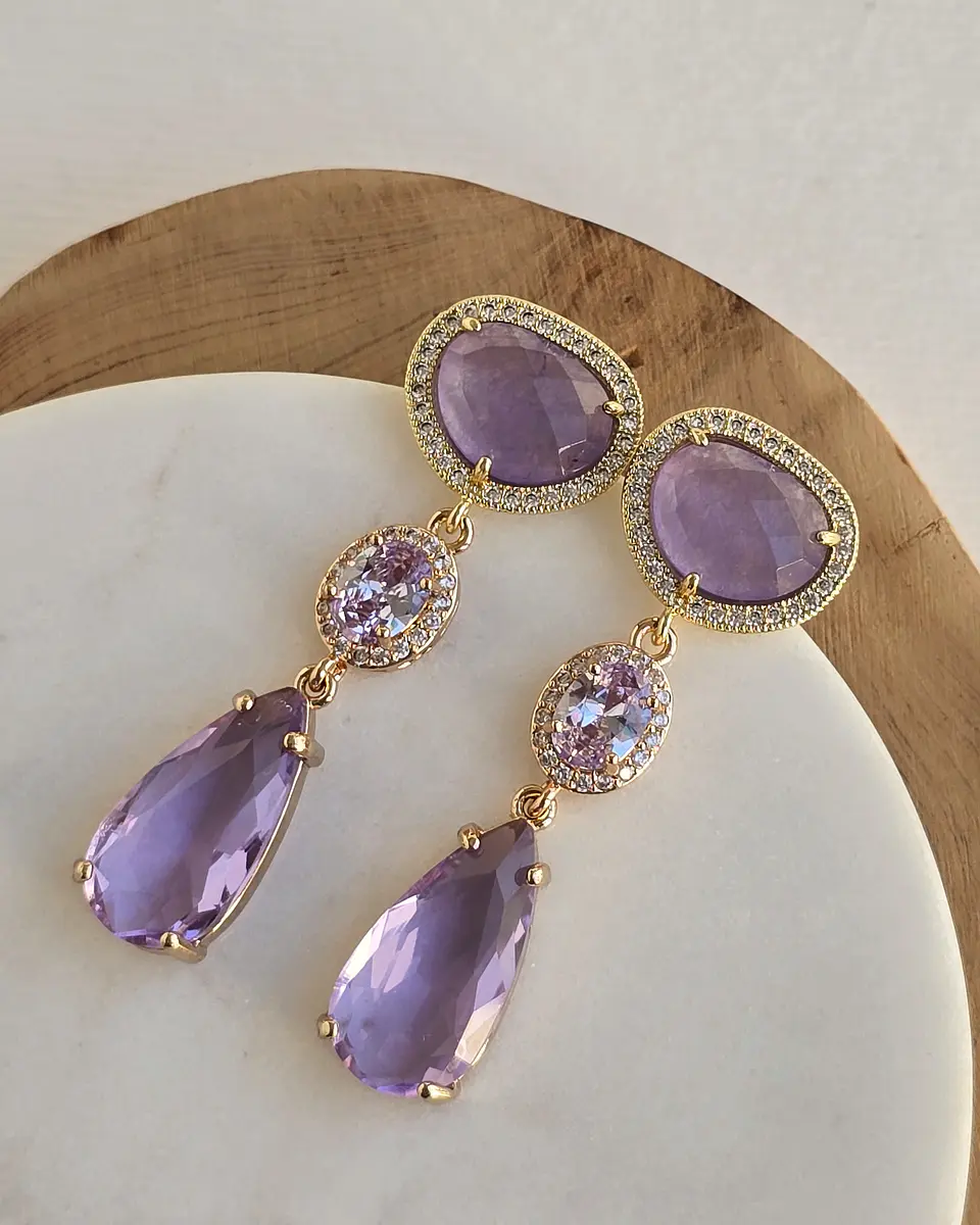 Aros color con piedra natural, circones y cristal 6