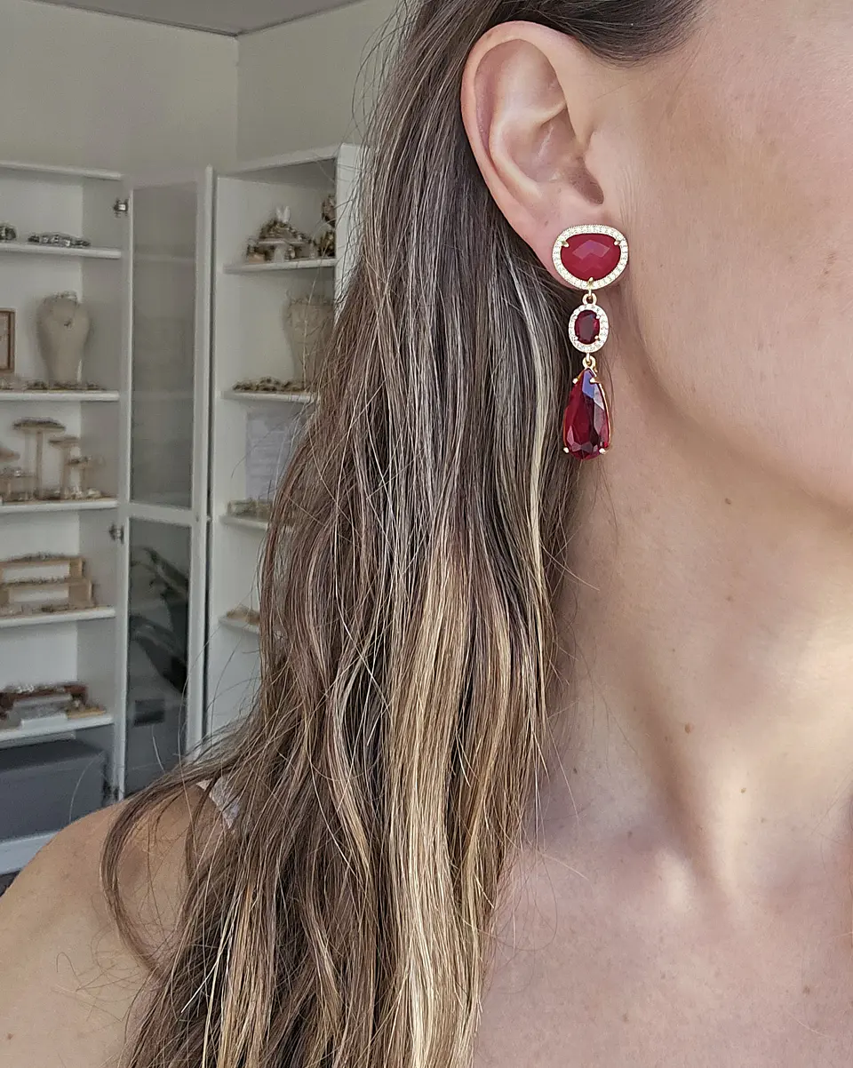 Aros color con piedra natural, circones y cristal 11