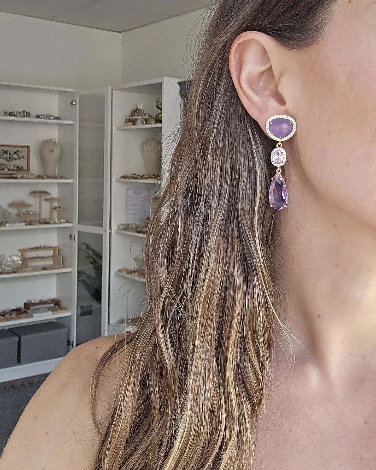Aros color con piedra natural, circones y cristal 12