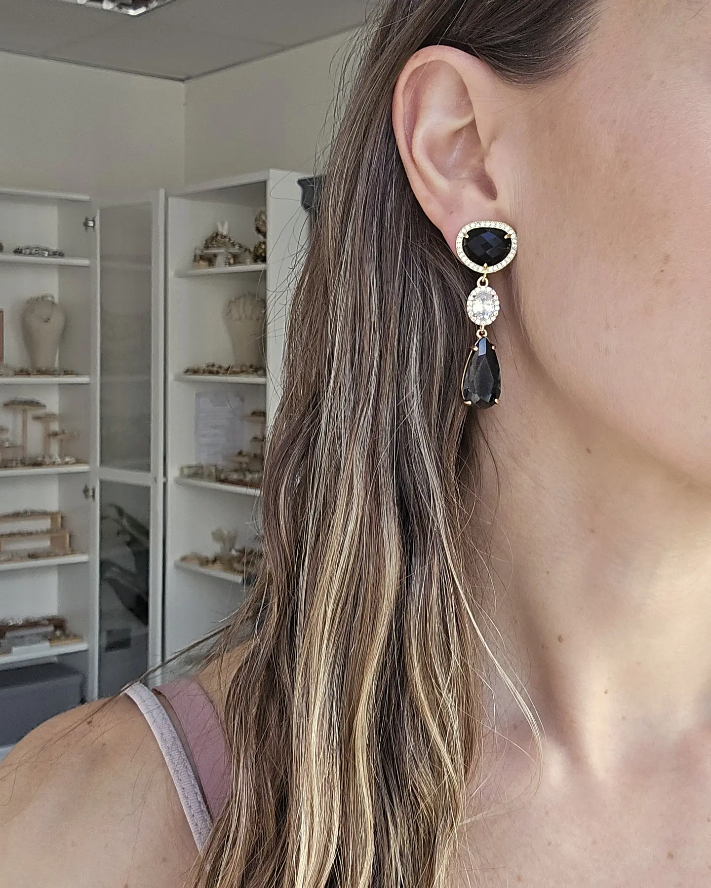 Aros color con piedra natural, circones y cristal 13