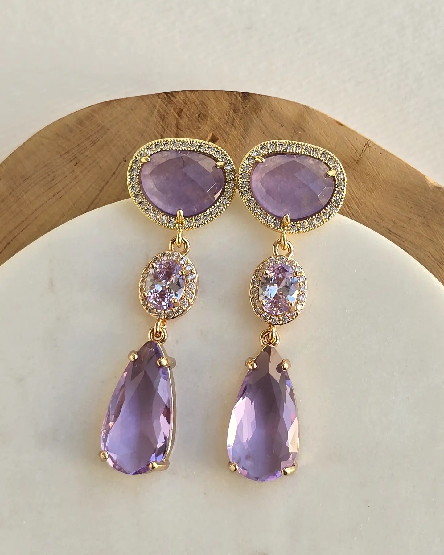 Aros color con piedra natural, circones y cristal 7