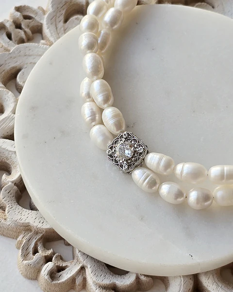 Choker perlas doble con centro vintage 3