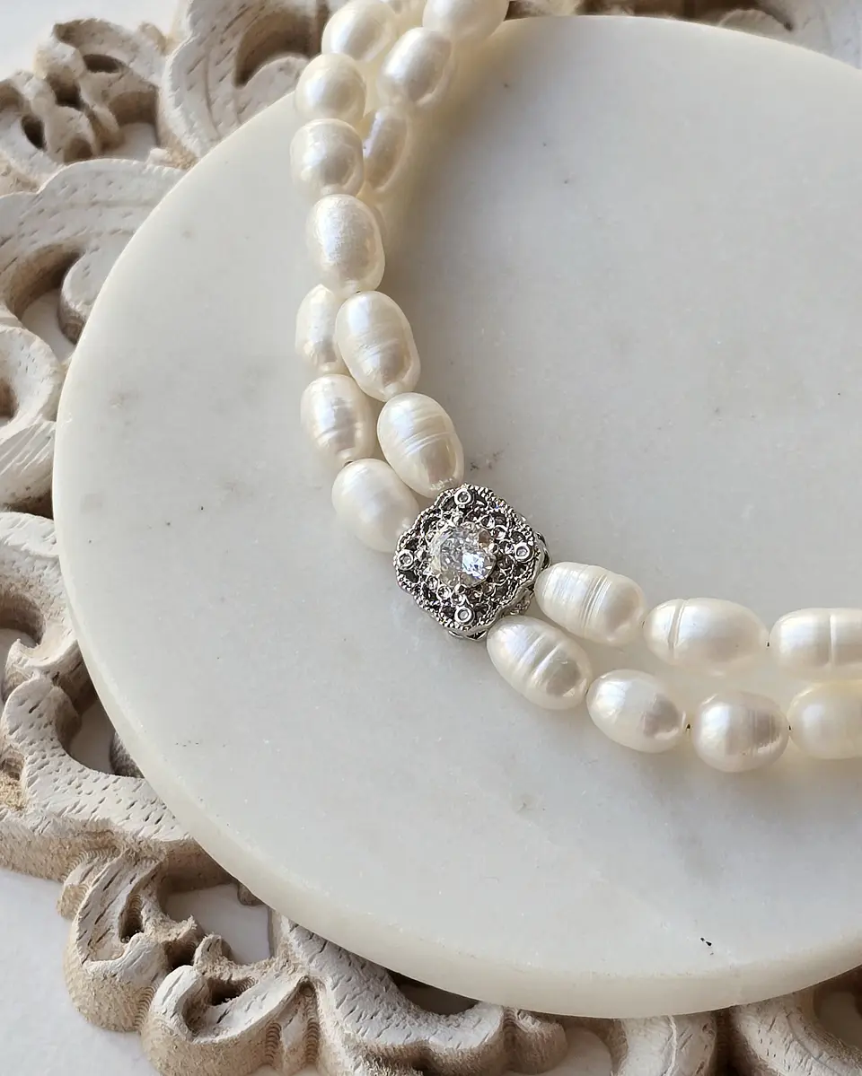 Choker perlas doble con centro vintage 3 1