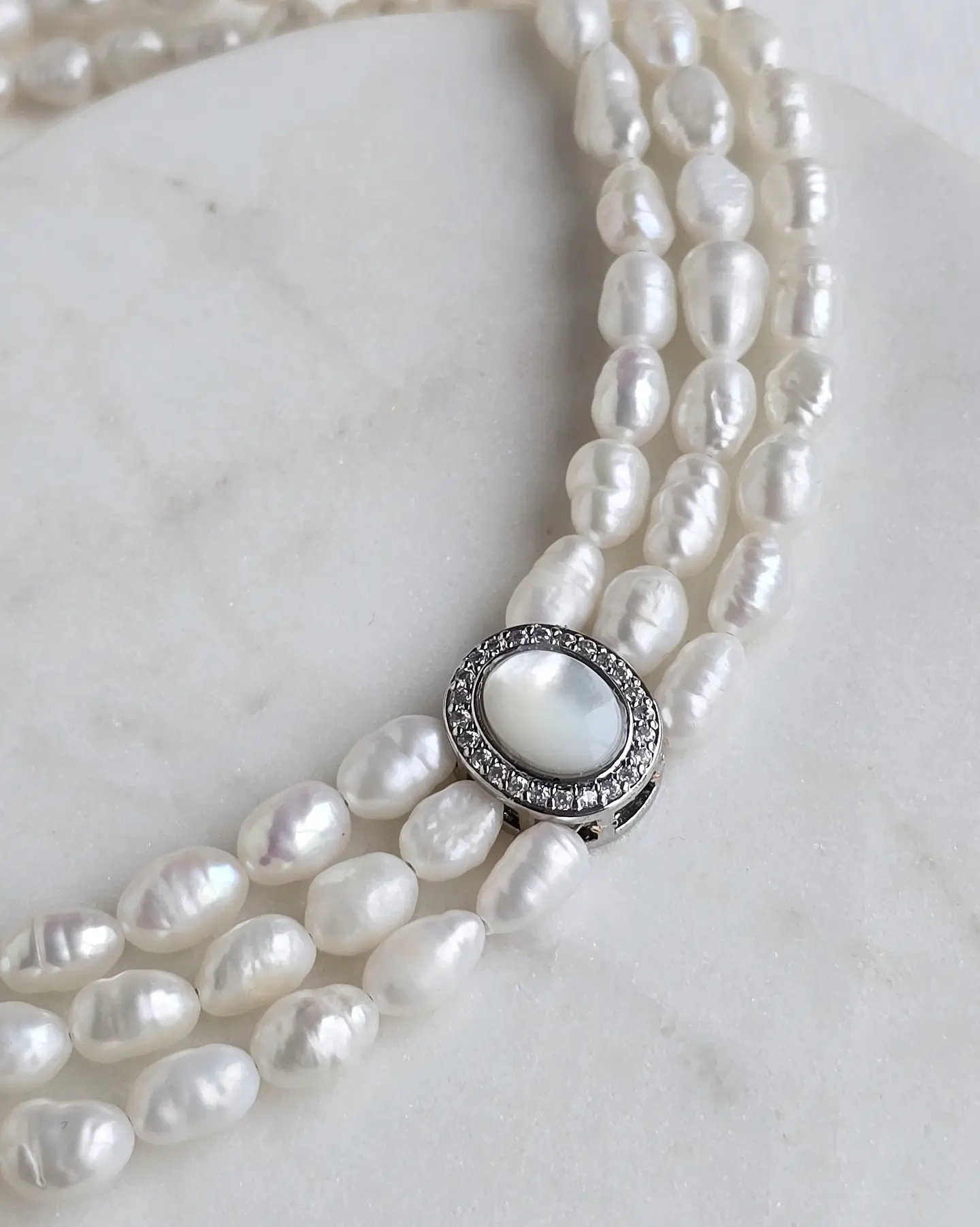 Choker perlas triple centro concha perla 1