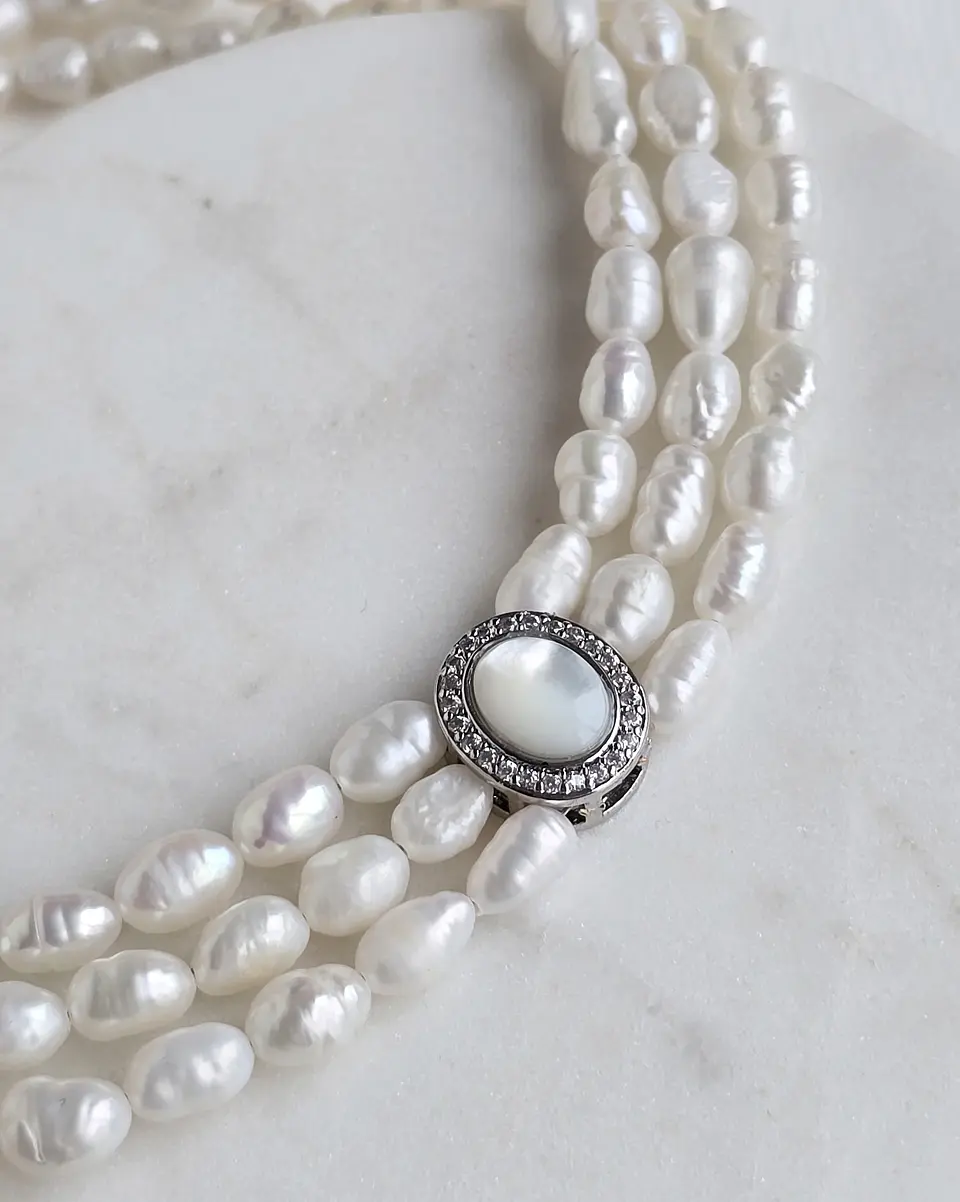 Choker perlas triple centro concha perla 1