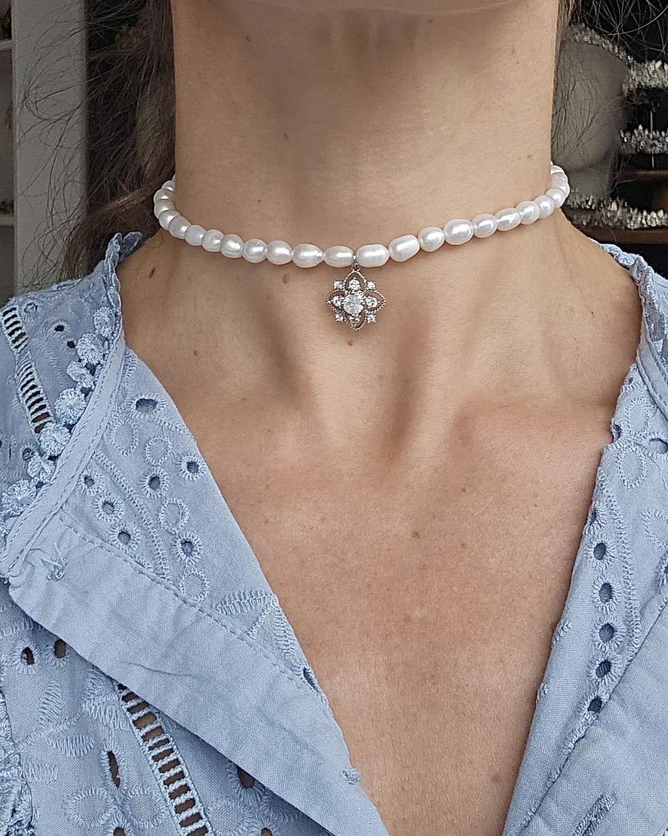 Choker perlas colgante vintage 2 3
