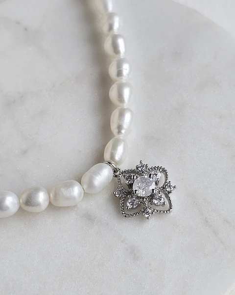 Choker perlas colgante vintage 2