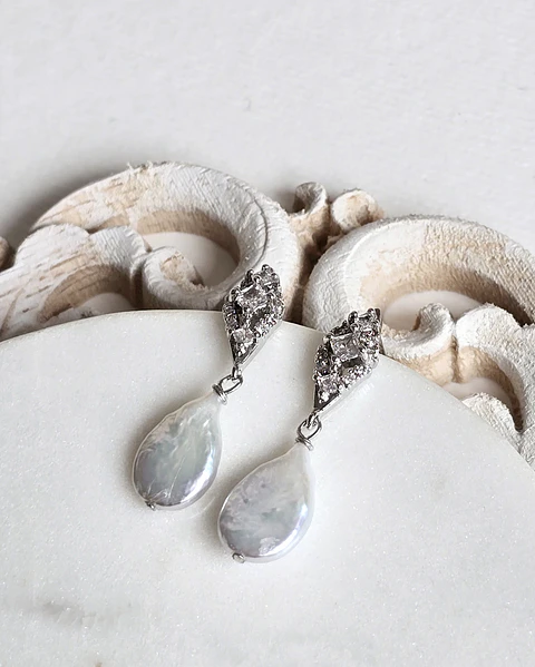 Aros vintage circonita y perla natural