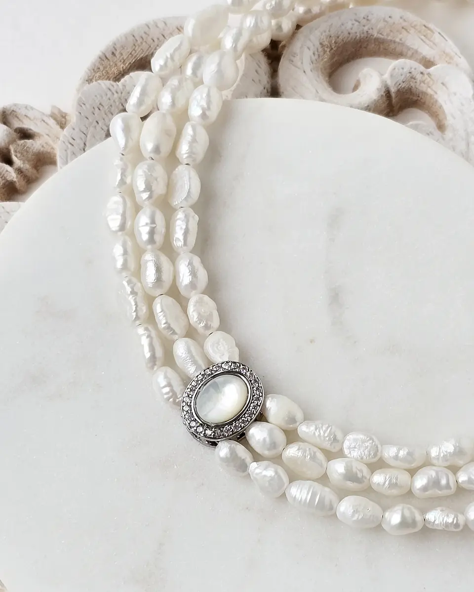 Choker perlas triple centro concha perla 1