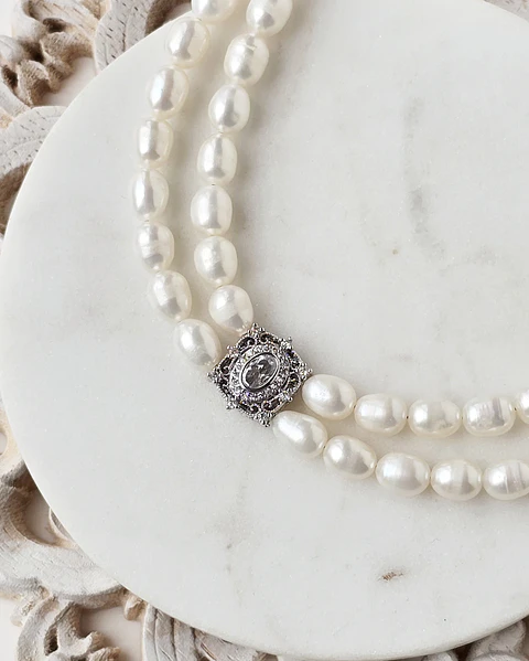 Choker perlas doble con centro vintage 4